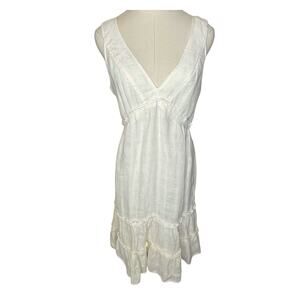 Tory Burch Size 12 Cream 100% Linen Sleeveless Fit n Flare Empire Waist Dress